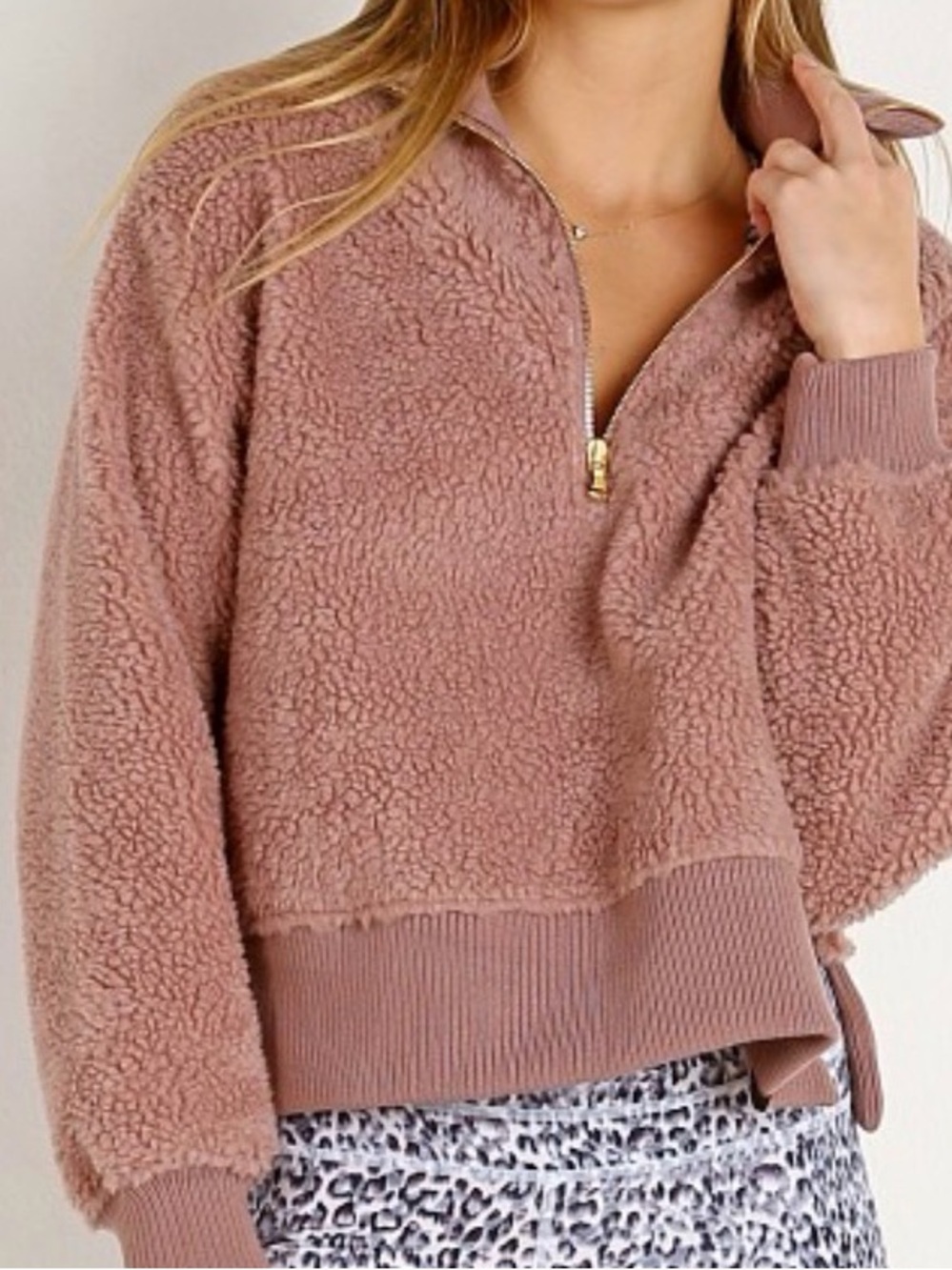 Varley Dusty Rose Teddy Half-Zip Sherpa Jacket